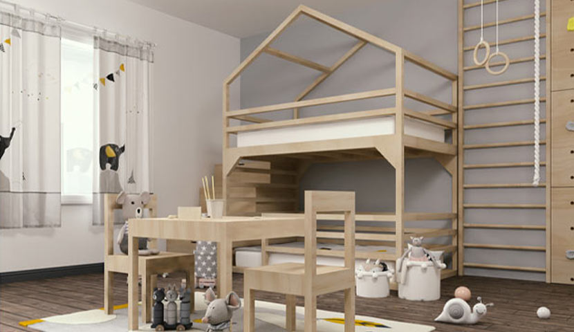 تخت خواب دو طبقه چوبی کودک و بزرگسال